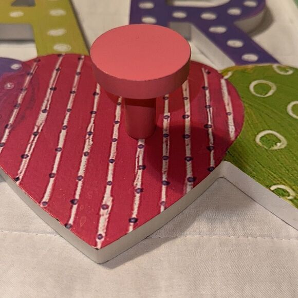 PARIS Love Hearts Multi Girl’s Room Mud Room Bathroom Wooden Hanger Decor - Picture 6 of 16